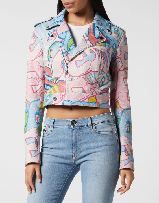 кожаная куртка  от бренда philipp plein вид слева