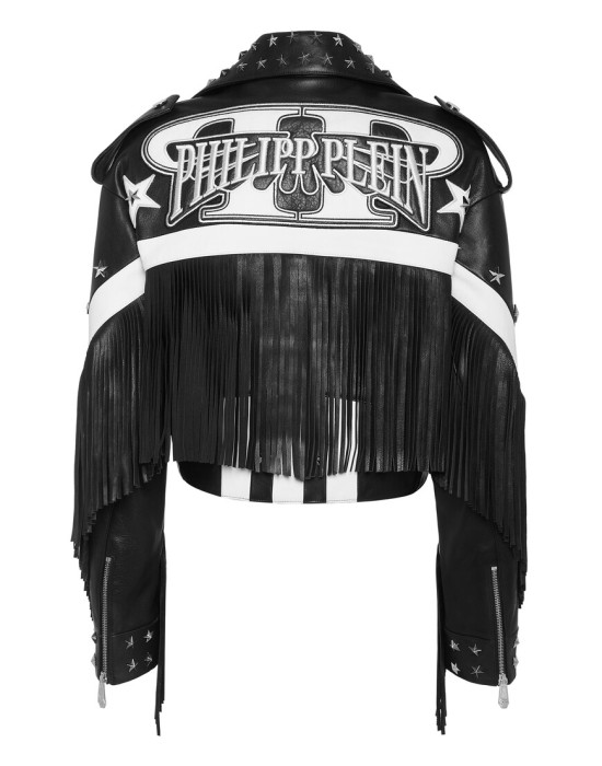 кожаная куртка  от бренда philipp plein вид слева