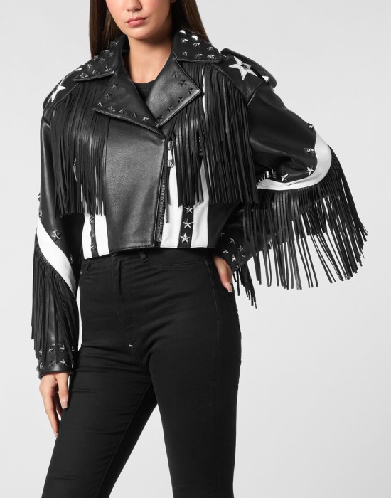 кожаная куртка  из америки вид сбоку