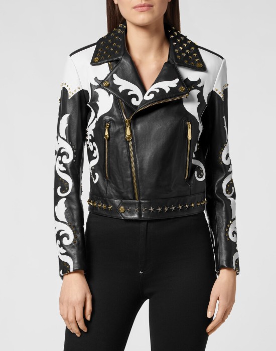 кожаная куртка  от бренда philipp plein вид слева