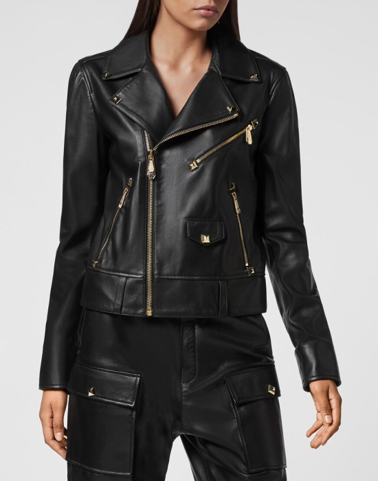 кожаная куртка  от бренда philipp plein вид слева