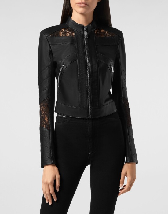 кожаная куртка  от бренда philipp plein вид слева