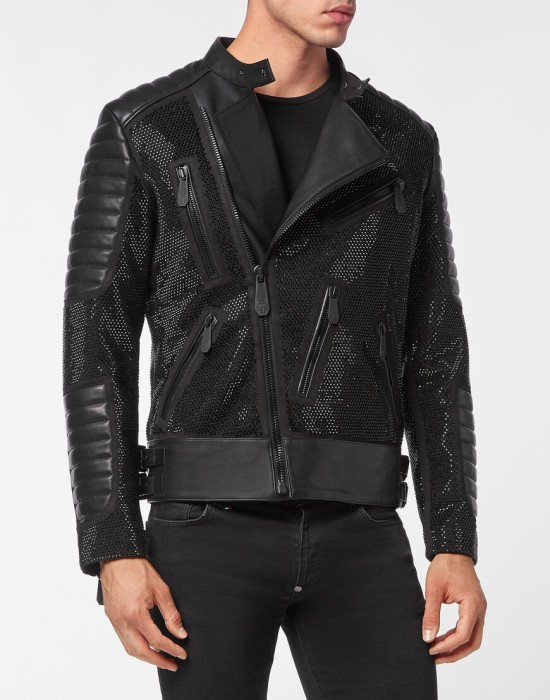 кожаная куртка  от бренда philipp plein вид слева