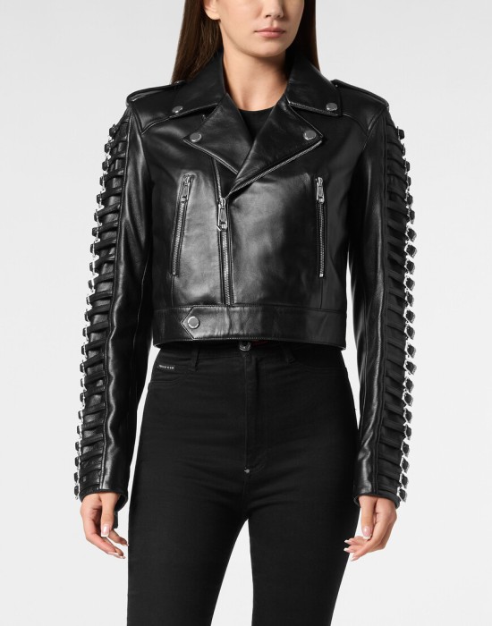 кожаная куртка  от бренда philipp plein вид слева
