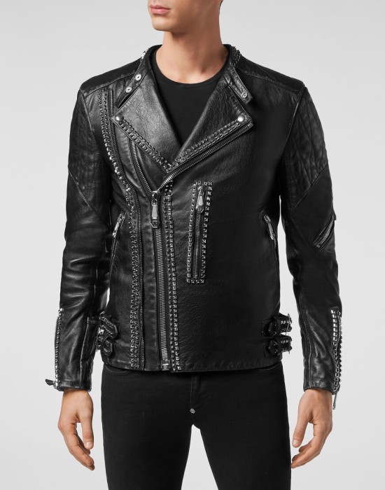 кожаная куртка  от бренда philipp plein вид слева
