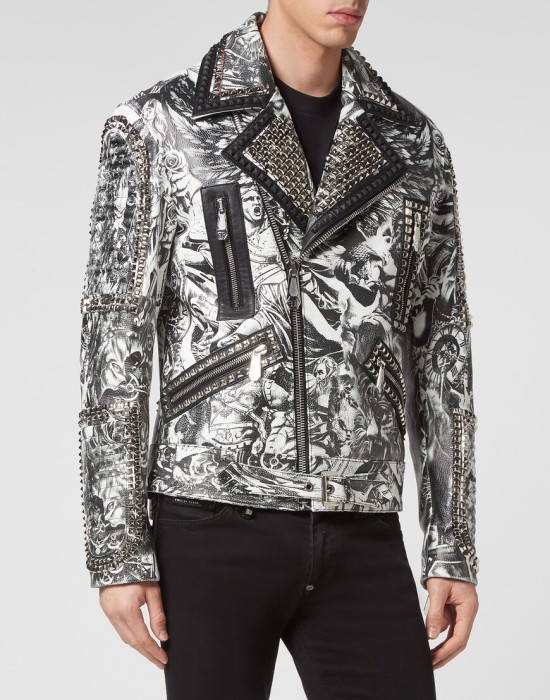 кожаная куртка  от бренда philipp plein вид слева