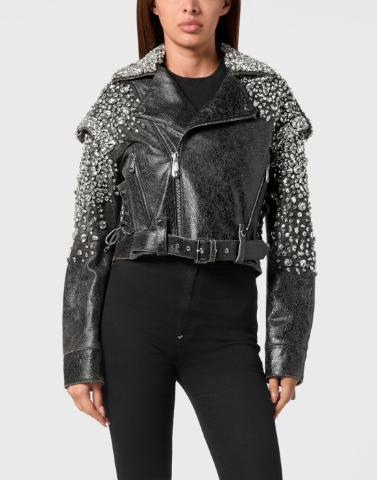 кожаная куртка  от бренда philipp plein вид слева