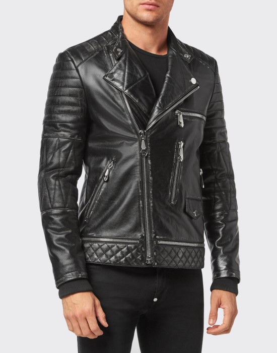 кожаная куртка  от бренда philipp plein вид слева