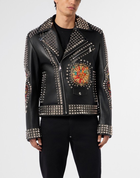 кожаная куртка  от бренда philipp plein вид слева
