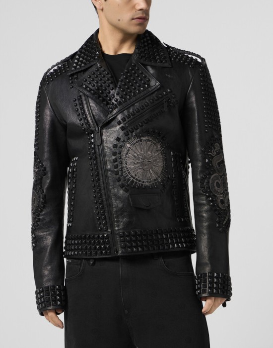 кожаная куртка  от бренда philipp plein вид слева