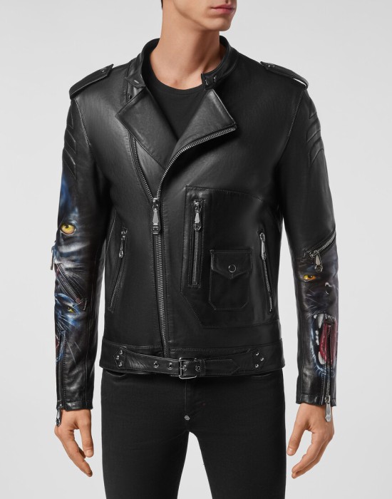 кожаная куртка  от бренда philipp plein вид слева