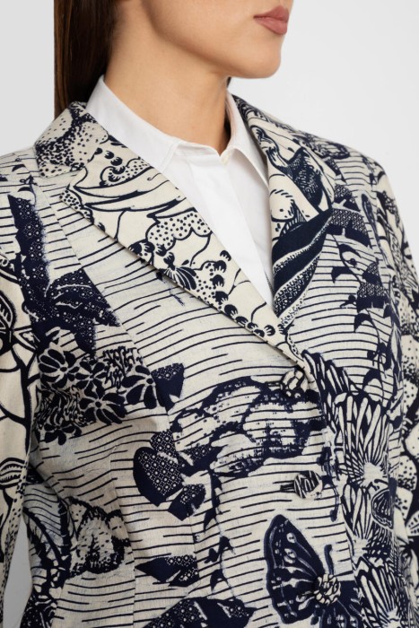 пиджак  с принтом toile de jouy белый/синий из франции вид сбоку