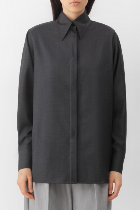 Товар с артикулом FINE WOOL SHIRT GREY вид сзади