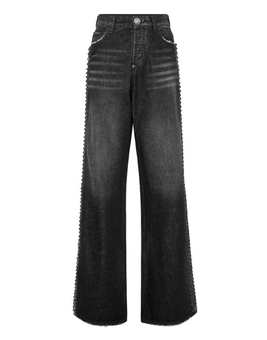 широкие джинсы  от бренда philipp plein вид слева