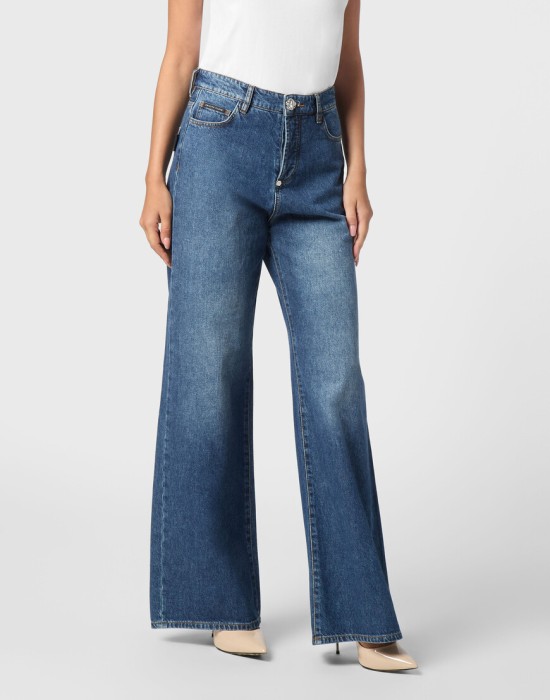 широкие джинсы  от бренда philipp plein вид слева