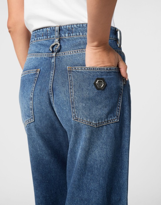 широкие джинсы  из проверенных материалов спереди