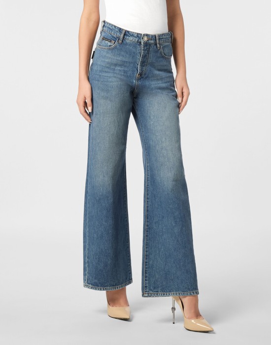 широкие джинсы  от бренда philipp plein вид слева