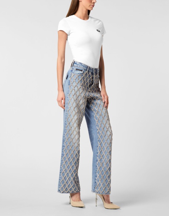 широкие джинсы  из проверенных материалов спереди