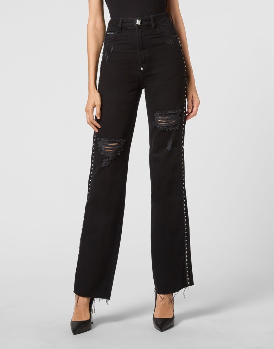 широкие джинсы  от бренда philipp plein вид слева