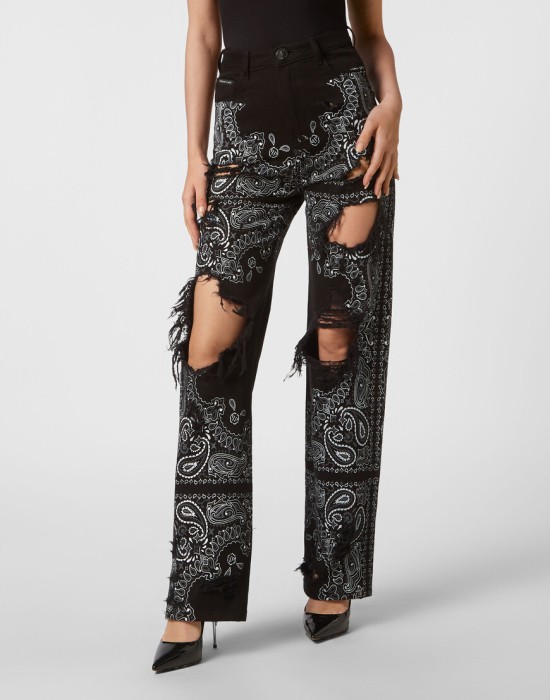 широкие джинсы  от бренда philipp plein вид слева