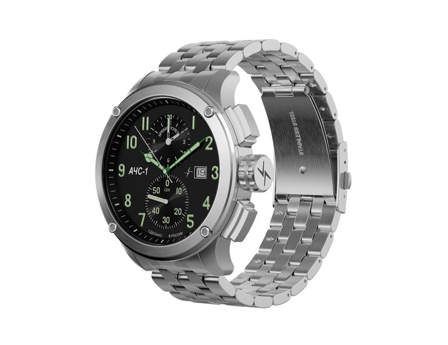 ачс-1 3520.d 44 мм кварц хронограф стальные матовые универсального стиля с лицевой стороны