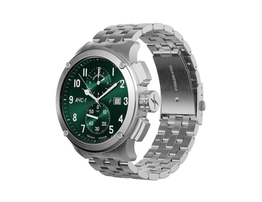 ачс-1 3520.d 44 мм кварц хронограф зеленые матовые универсального стиля с лицевой стороны