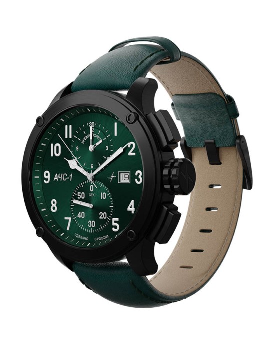 ачс-1 3520.d 44 мм кварц хронограф зеленые матовые от бренда молния вид слева