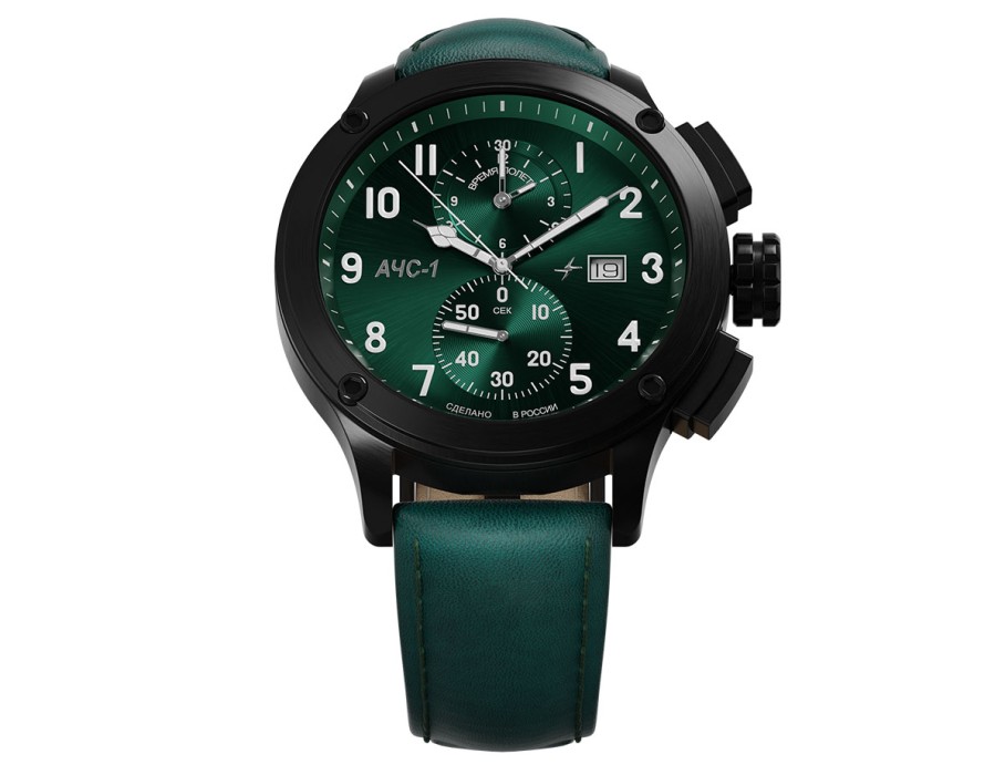 ачс-1 3520.d 44 мм кварц хронограф зеленые матовые из россии вид сбоку