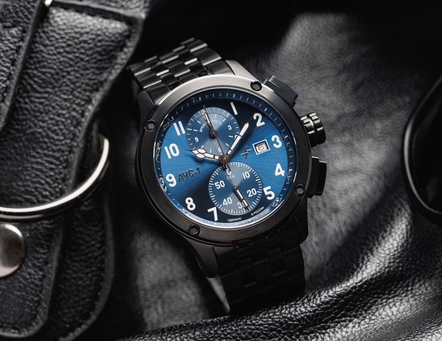 ачс-1 44 мм кварц хронограф синие матовые вид слева