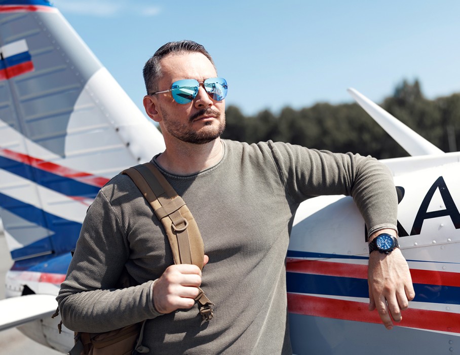 ачс-1 44 мм кварц хронограф синие матовые вид сзади