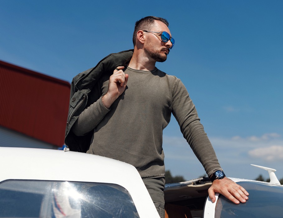 ачс-1 44 мм кварц хронограф синие матовые вид сбоку