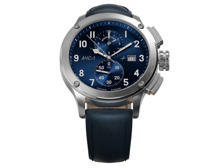 ачс-1 44 мм кварц хронограф синие стальные из проверенных материалов спереди