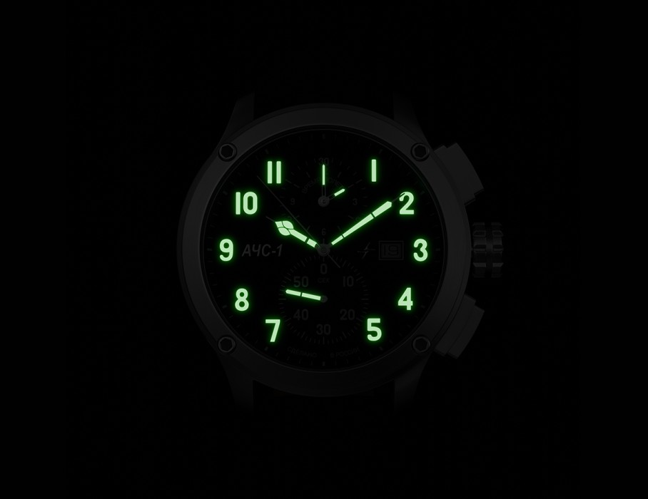 ачс-1 44 мм кварц хронограф синие стальные для взрослого возраста с изнаночной стороны