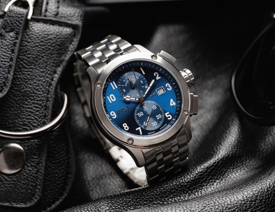 ачс-1 44 мм кварц хронограф синие стальные вид слева