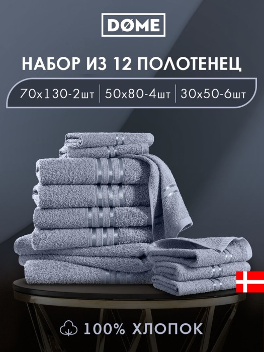 набор из 12 полотенец гармоника (30х50 см - 6 шт, 50х80 см - 4 шт, 70х130 см - 2 шт) dme949403 фотография