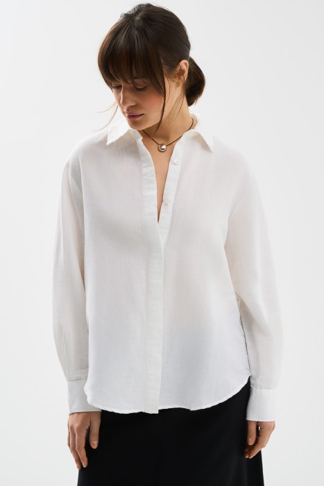 блузка изо льна и хлопка от бренда снежная королева вид слева