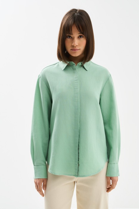 блузка изо льна и хлопка от бренда снежная королева вид слева