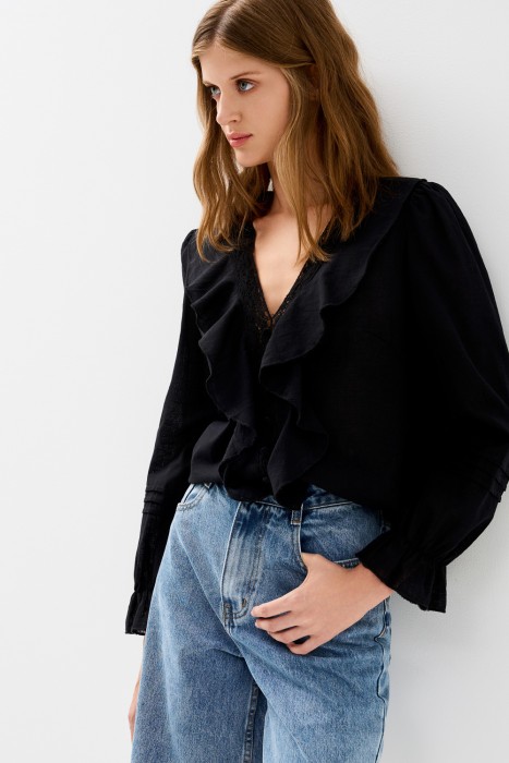 блузка с кружевной вставкой 769897003 фотография