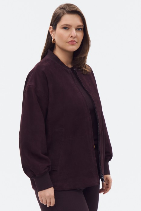 бомбер из натуральной кожи от бренда снежная королева вид слева