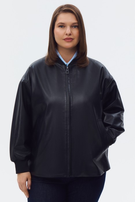 бомбер из натуральной кожи от бренда снежная королева вид слева