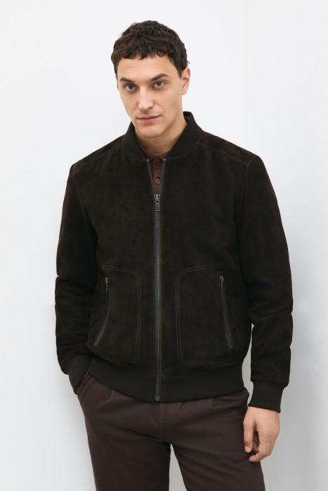 бомбер из натуральной замши от бренда снежная королева вид слева