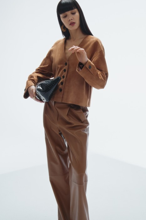 брюки из натуральной кожи от бренда снежная королева вид слева