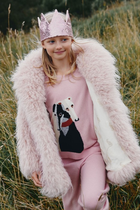 детская шубка из искусственного меха от бренда снежная королева вид слева