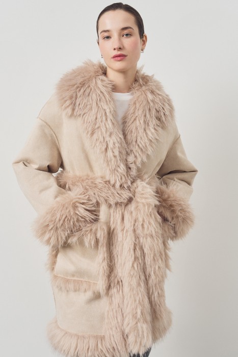 дубленка из искусственного меха с поясом 792866003 фотография