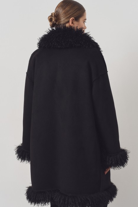 дубленка из искусственного меха с поясом из россии вид сбоку