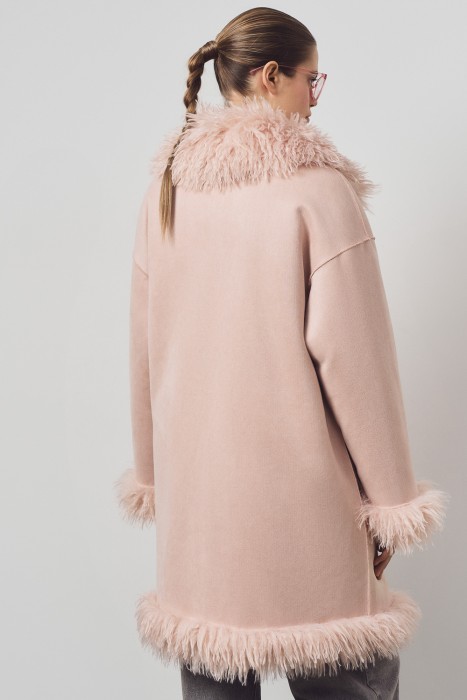 дубленка из искусственного меха с поясом из россии вид сбоку