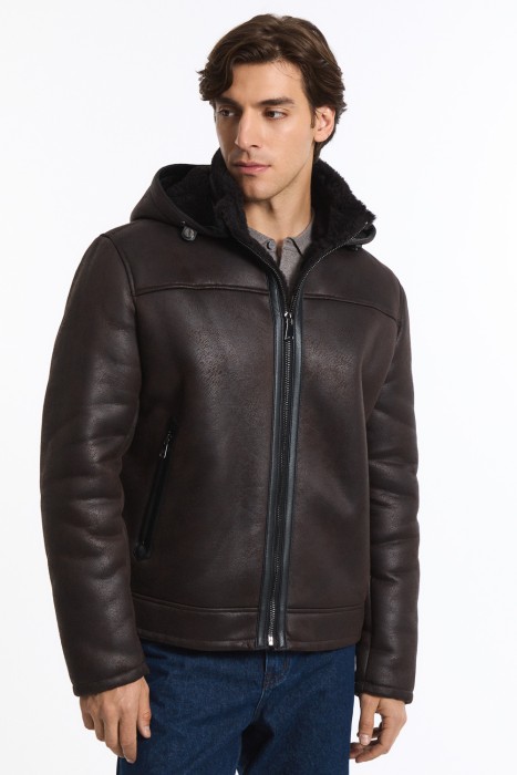 дубленка из искусственной кожи с капюшоном 785046003 фотография