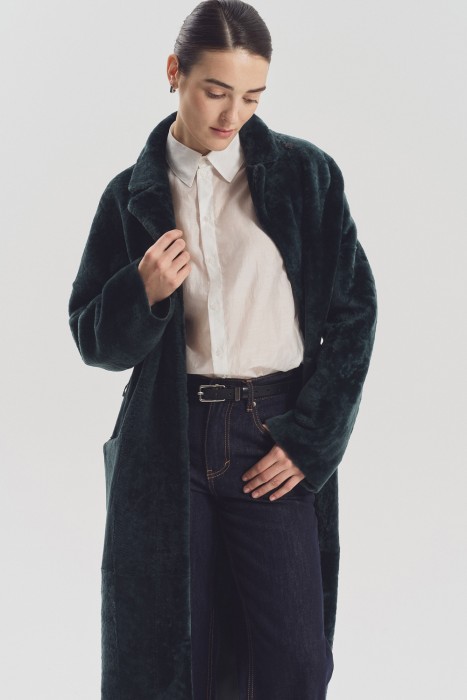 дубленка из натуральной овчины с поясом 775670003 фотография