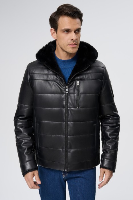 дубленка из овчины и натуральной кожи от бренда снежная королева вид слева