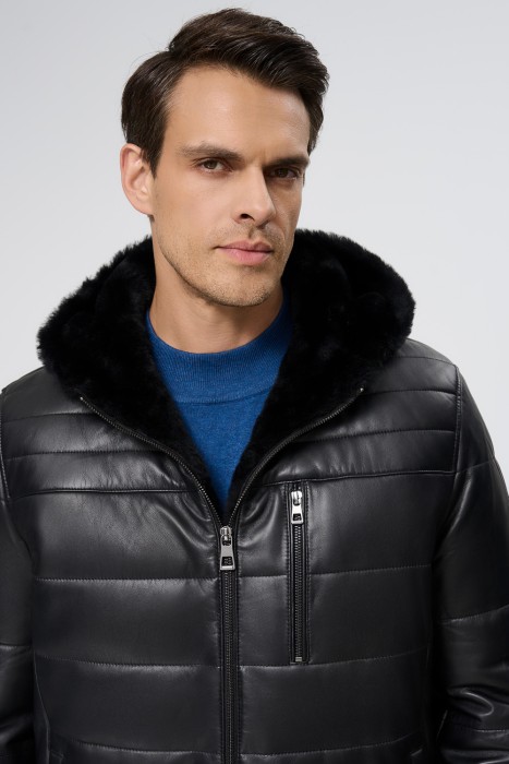 дубленка из овчины и натуральной кожи из россии вид сбоку